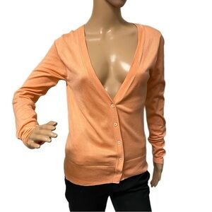 Marc O’Polo sweater silk Button Front Cardigan Ribbed Edge Size small orange